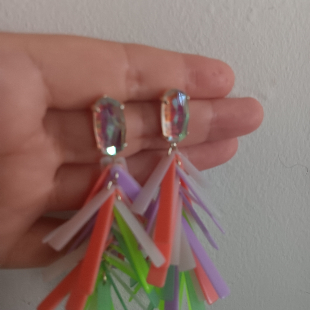 Kendra Scott Jasper Pastel Mix Fringe Drop Earrings Retro Multicolor - Picture 6 of 8
